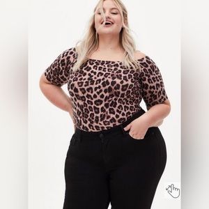 Torrid Foxy Off the Shoulder Cheeta Print Bodysuit